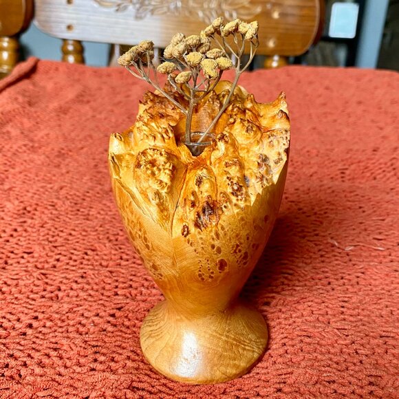 Vintage Mid-Century Modern Handmade Natural Edge Burlwood Bud Vase - Picture 1 of 6